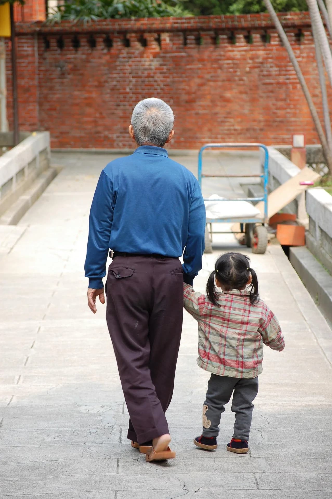 Old man and child holding hands